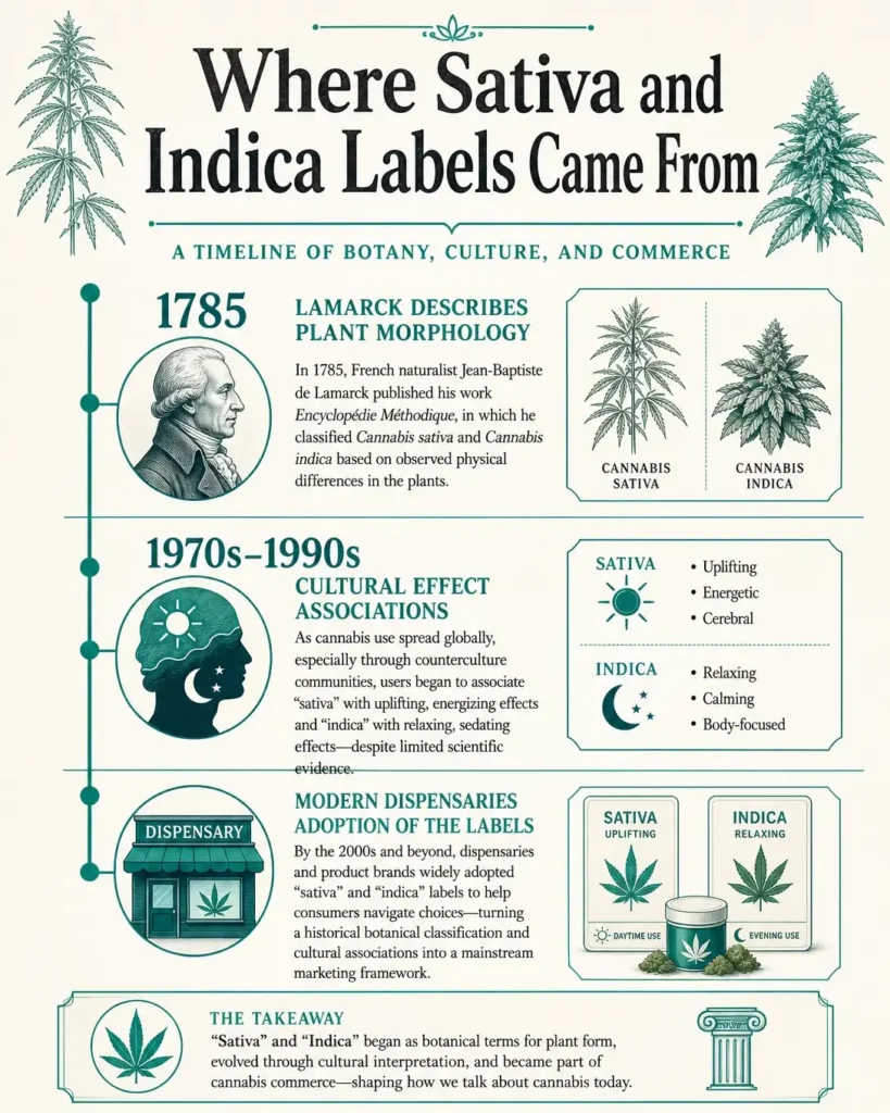 history of sativa and indica labels infographic