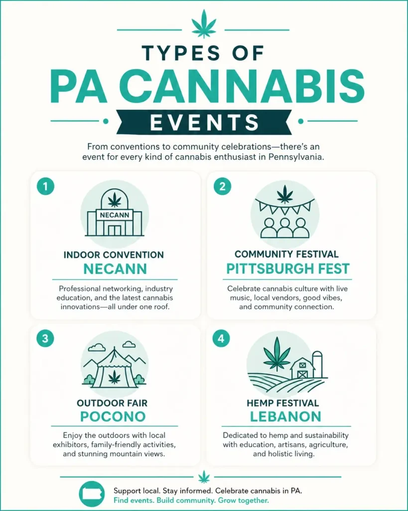 types of cannabis events pa convention vs festival infographic