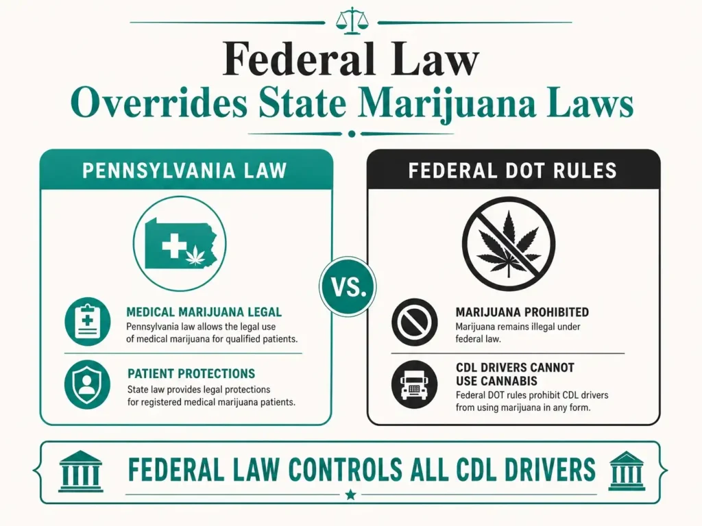 federal law overrides state marijuana laws for cdl drivers infographic