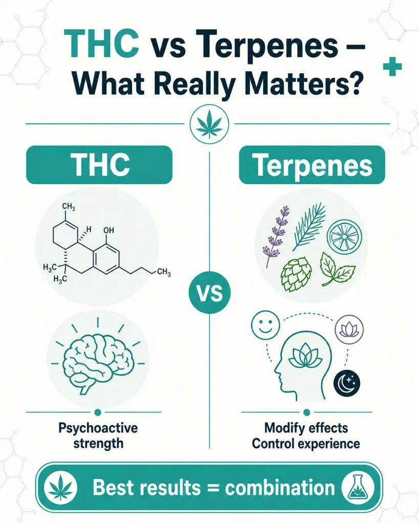 THC vs terpene cannabis infographic