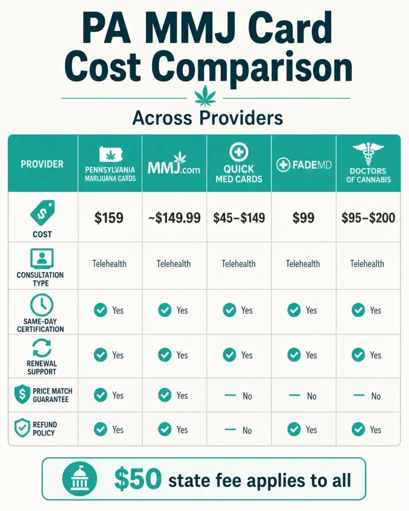 medical marijuana card cost comparison pennsylvania providers infographic