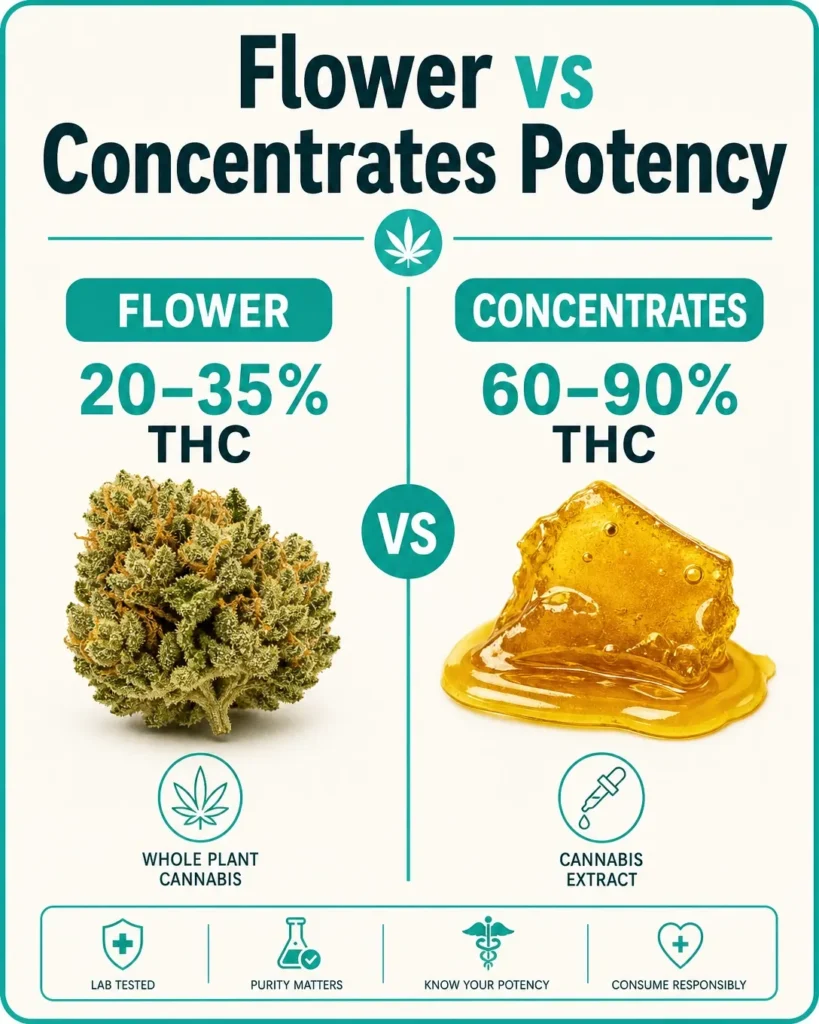 cannabis concentrates vs flower potency infographic