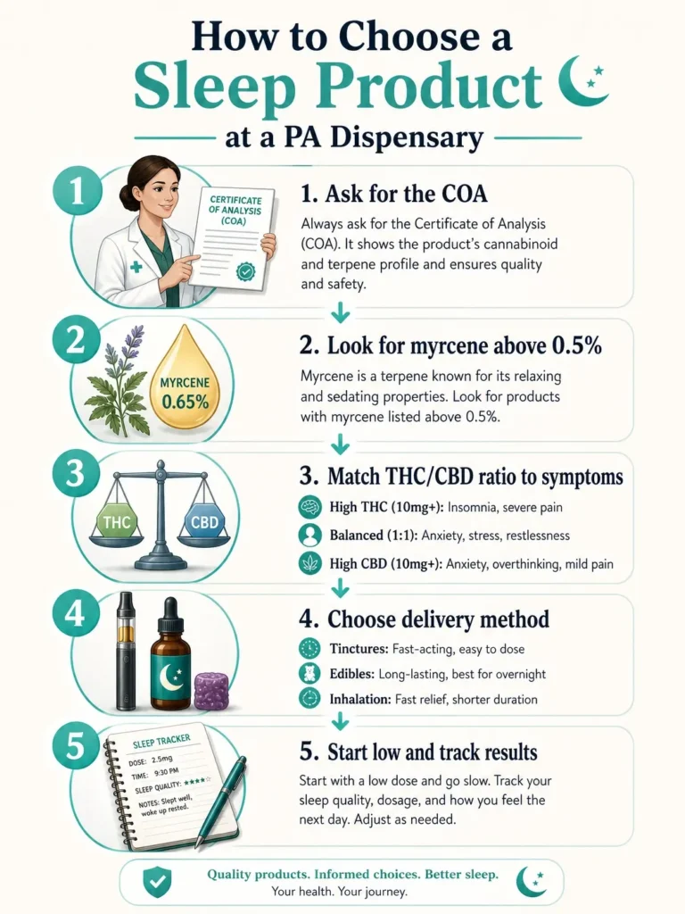 how to choose sleep cannabis products at pennsylvania dispensaries infographic