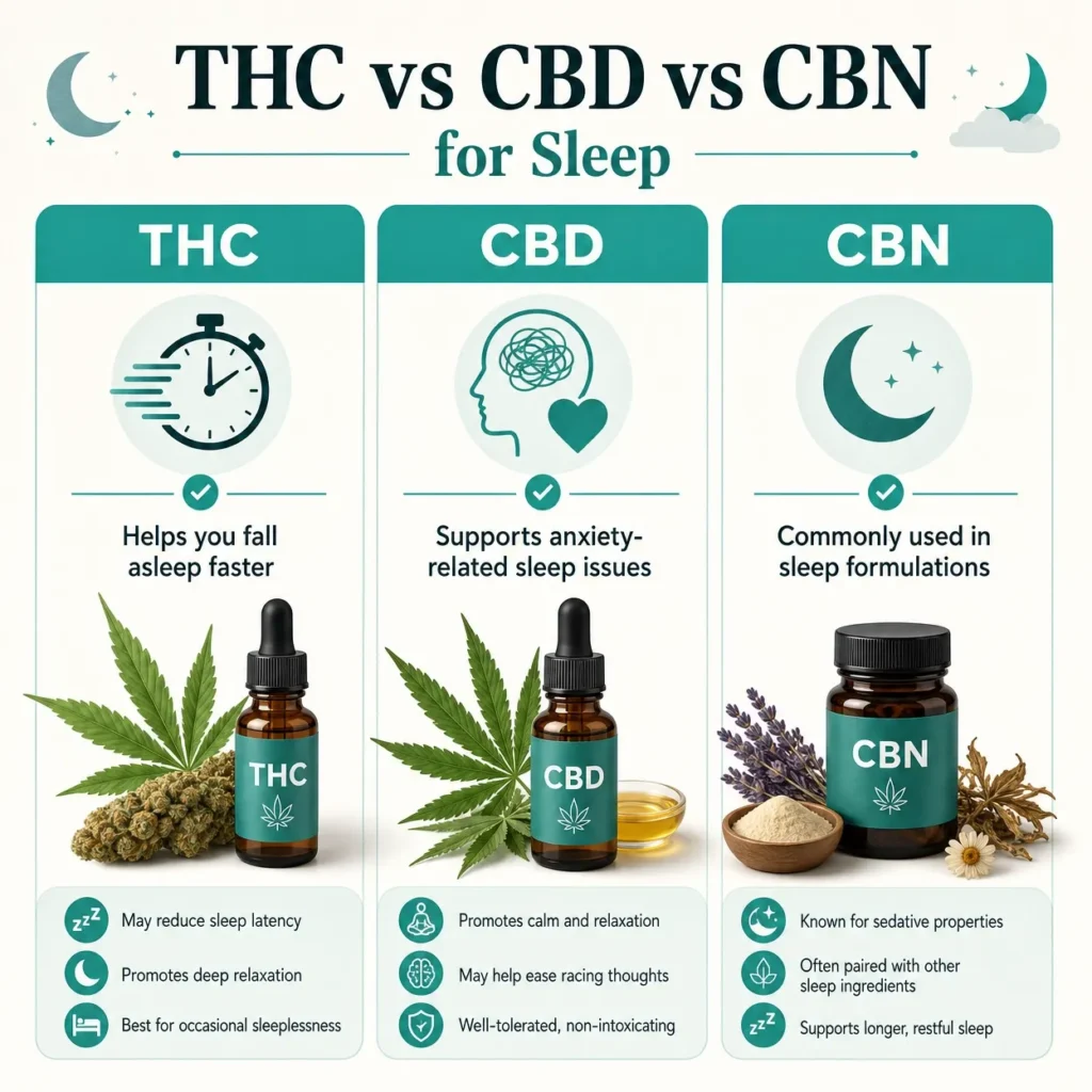 thc vs cbd vs cbn for sleep infographic