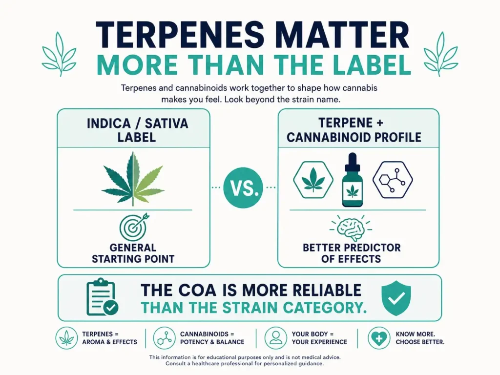 terpenes matter more than indica or sativa label infographic
