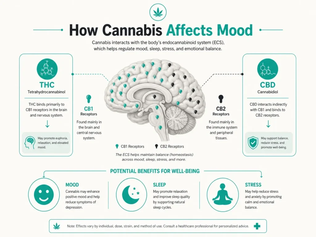 how cannabis affects mood endocannabinoid system infographic