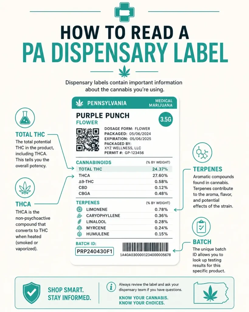 how to read marijuana label Pennsylvania infographic