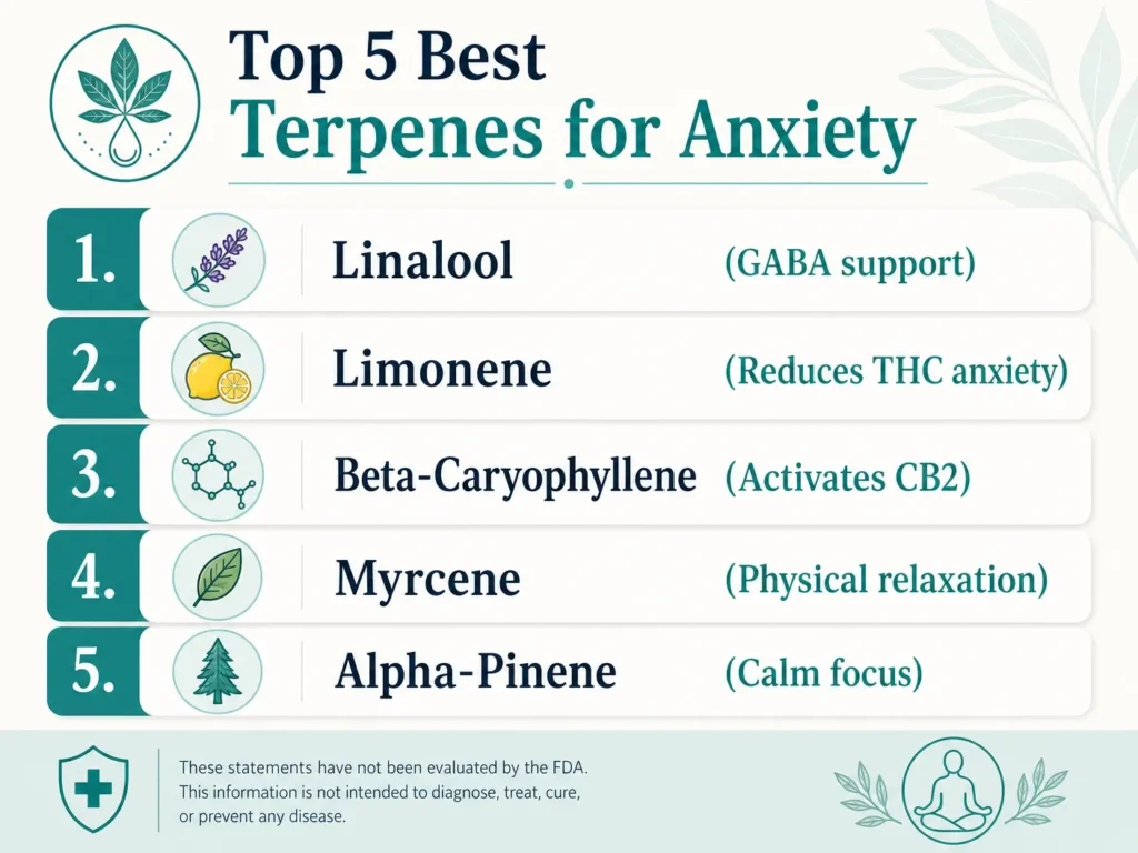 top five best terpenes for anxiety infographic