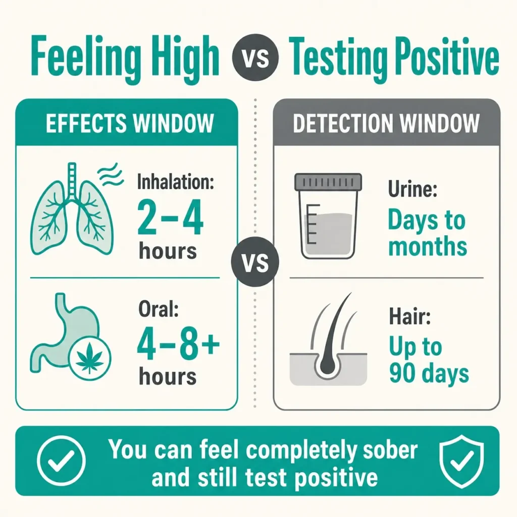 feeling high versus testing positive for thc infographic