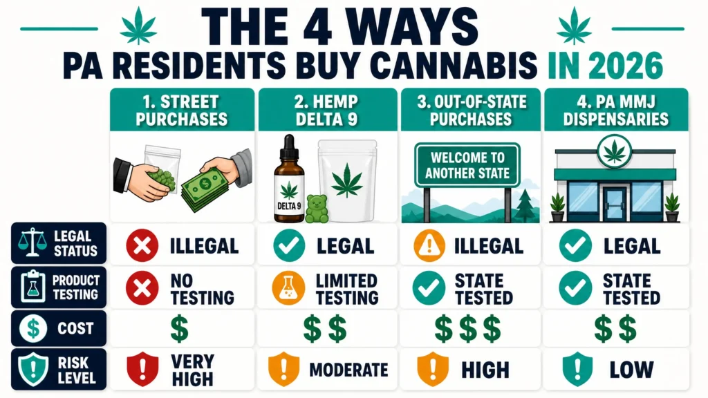 four ways Pennsylvania residents buy cannabis in 2026 infographic