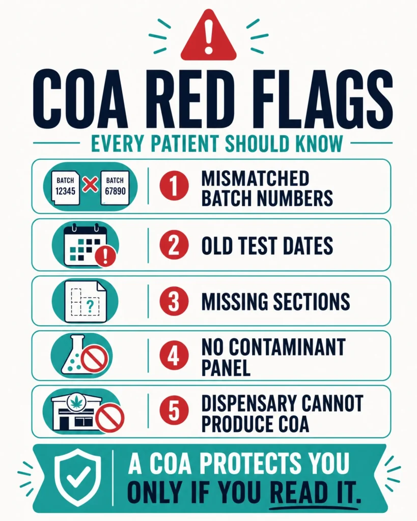cannabis COA red flags infographic