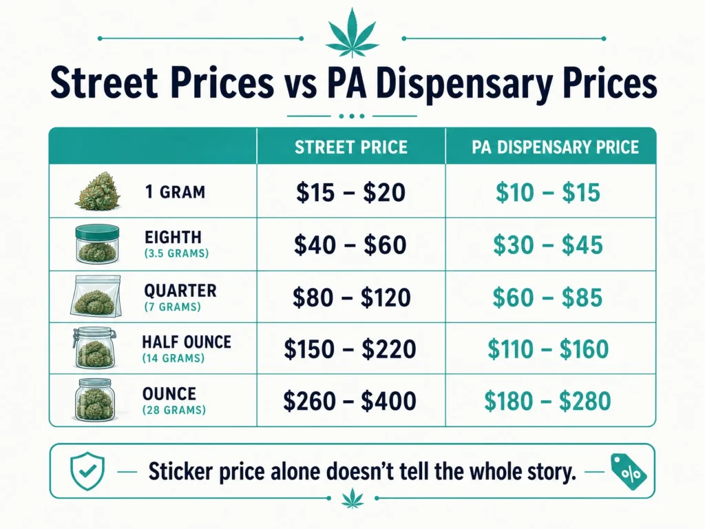 street cannabis prices vs PA dispensary prices infographic