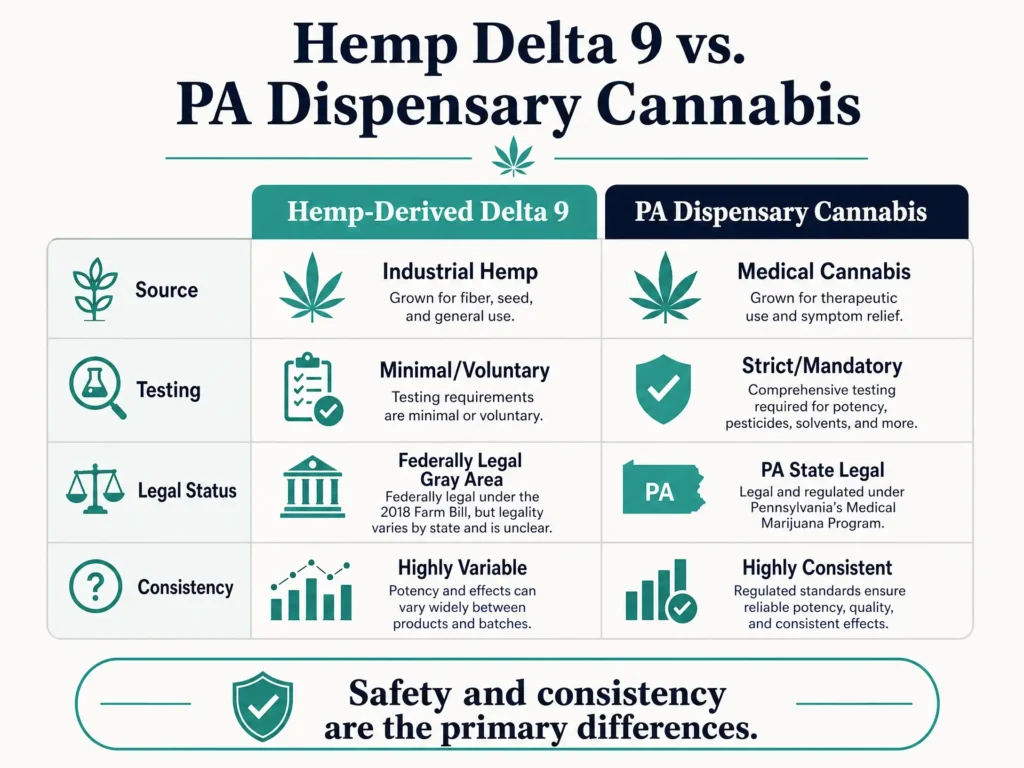 hemp delta 9 gummies vs PA dispensary cannabis infographic