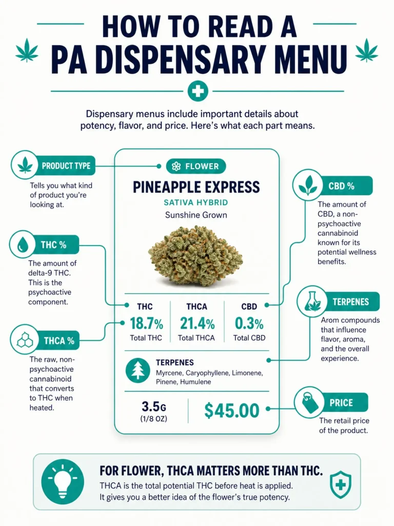 how to read a Pennsylvania dispensary menu infographic