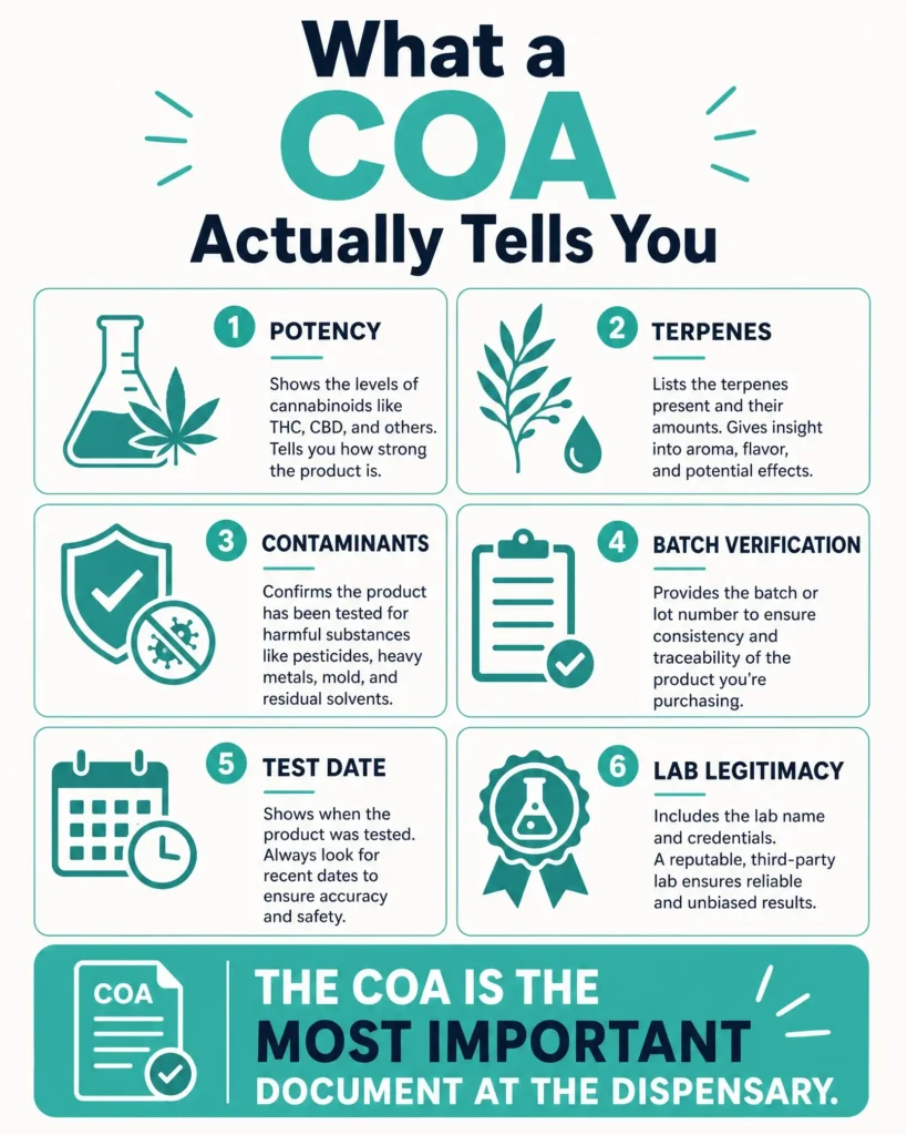 what a cannabis COA tells you infographic