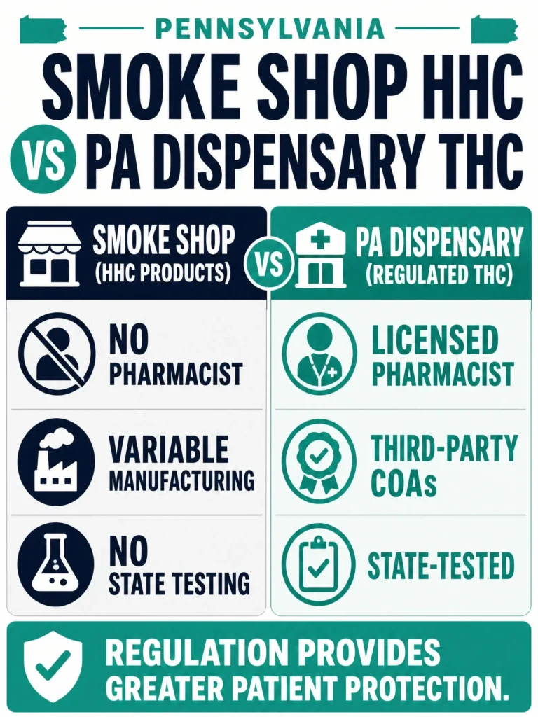HHC smoke shop vs Pennsylvania dispensary infographic