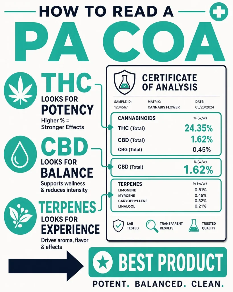 how to read a Pennsylvania cannabis certificate of analysis infographic