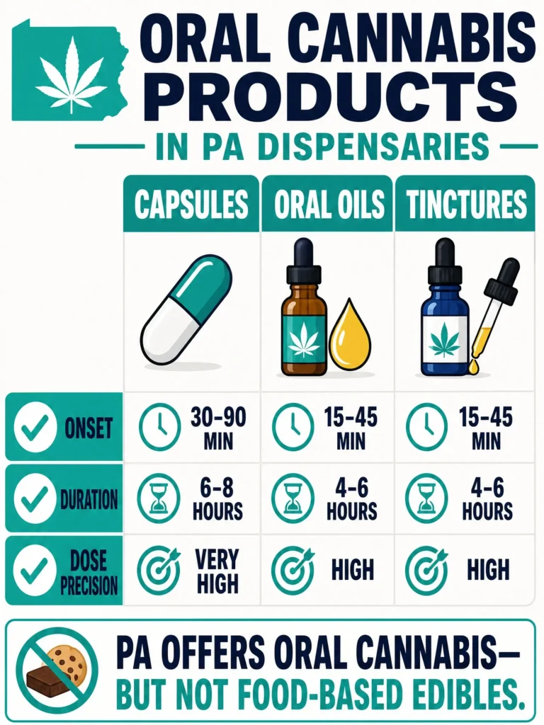 oral cannabis products available at Pennsylvania dispensaries infographic