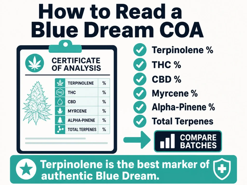 how to read a Blue Dream certificate of analysis infographic