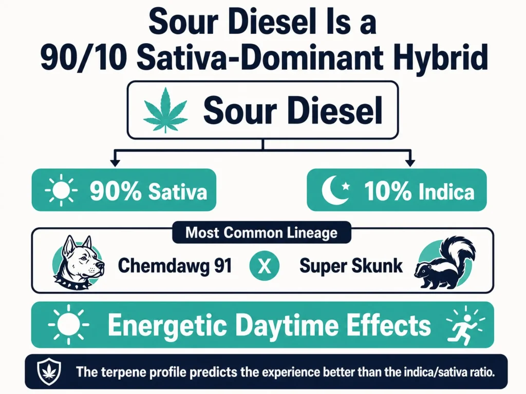 Sour Diesel 90 10 hybrid genetics infographic