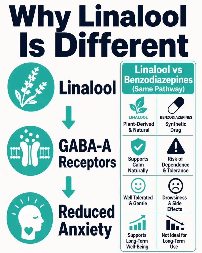 how linalool works through GABA receptors infographic