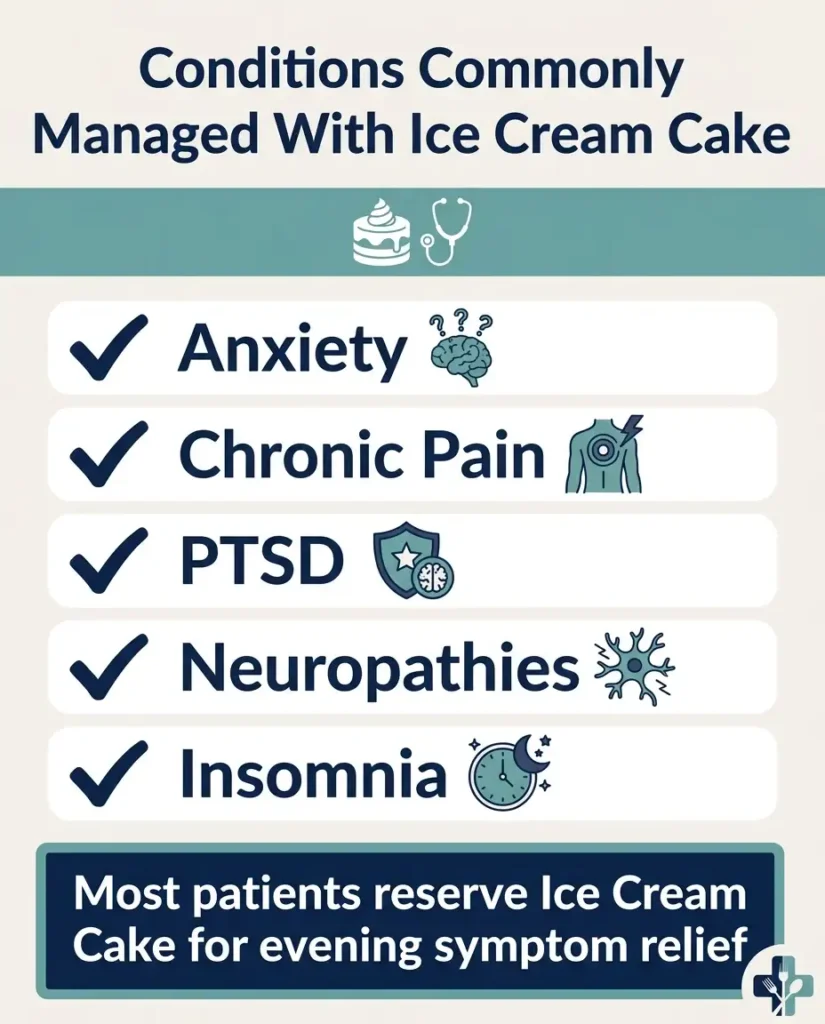 medical uses of Ice Cream Cake strain infographic