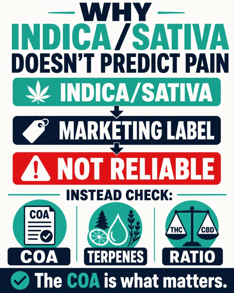 why indica vs sativa does not predict pain relief infographic