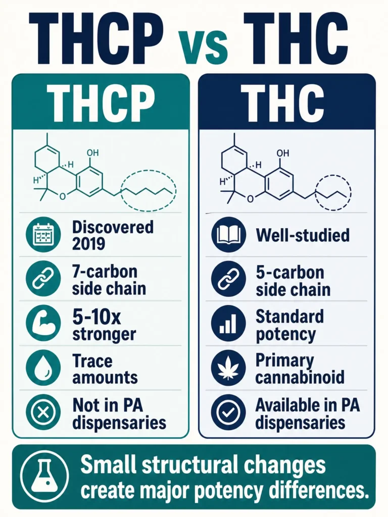 THCP vs THC molecular differences infographic