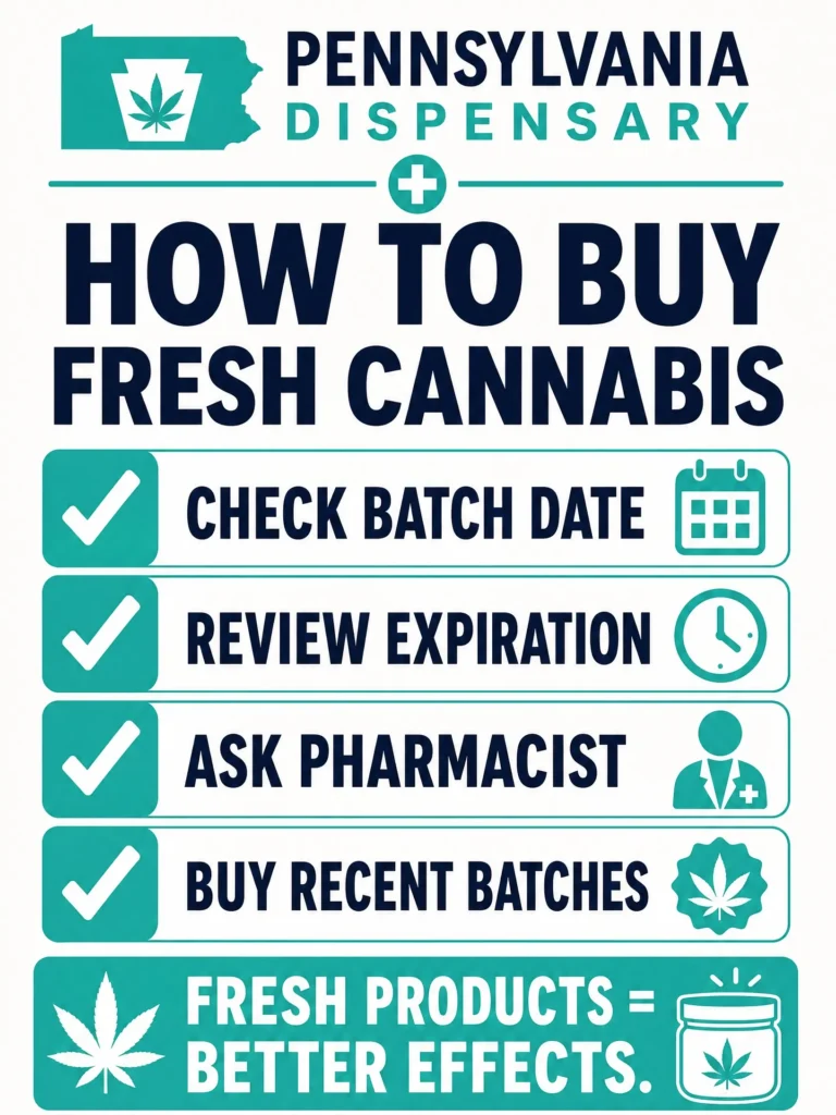 how to check cannabis product freshness at a Pennsylvania dispensary infographic