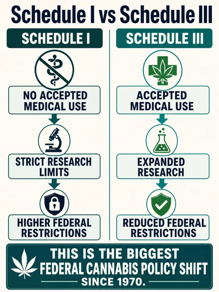 Schedule I compared to Schedule III cannabis infographic
