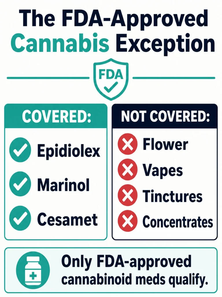 FDA approved cannabis medications covered by insurance infographic