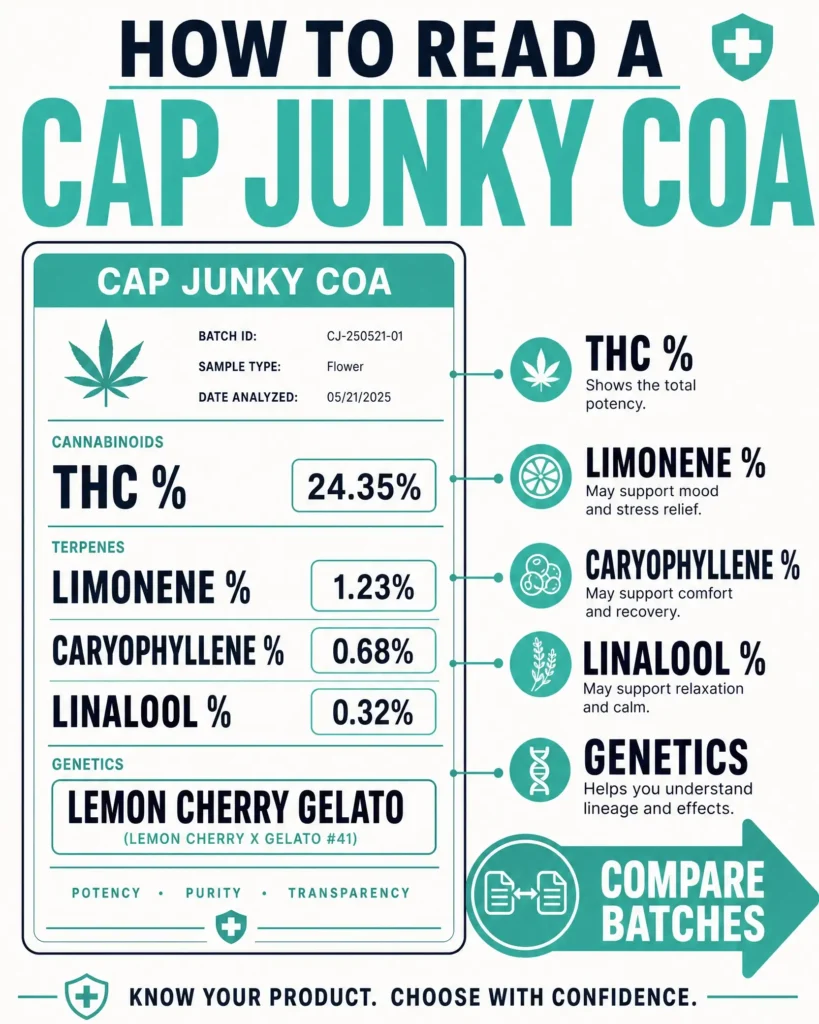 how to read a Cap Junky certificate of analysis infographic