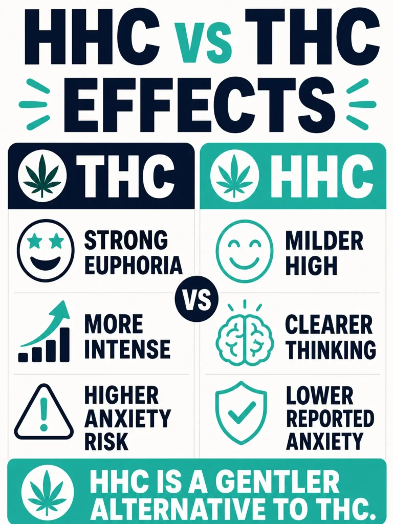 HHC vs THC effects comparison infographic