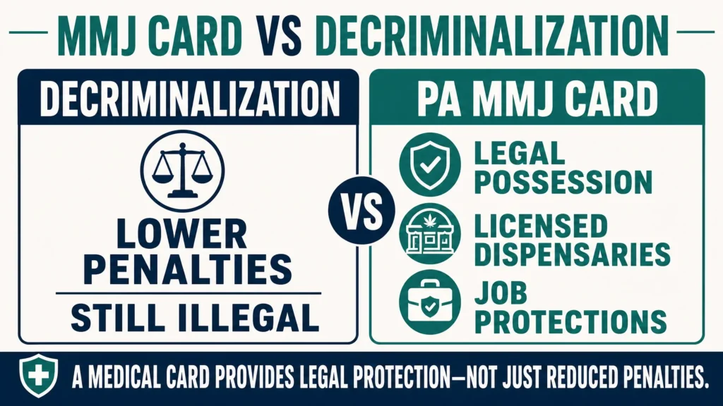 Pennsylvania medical marijuana card vs decriminalization infographic