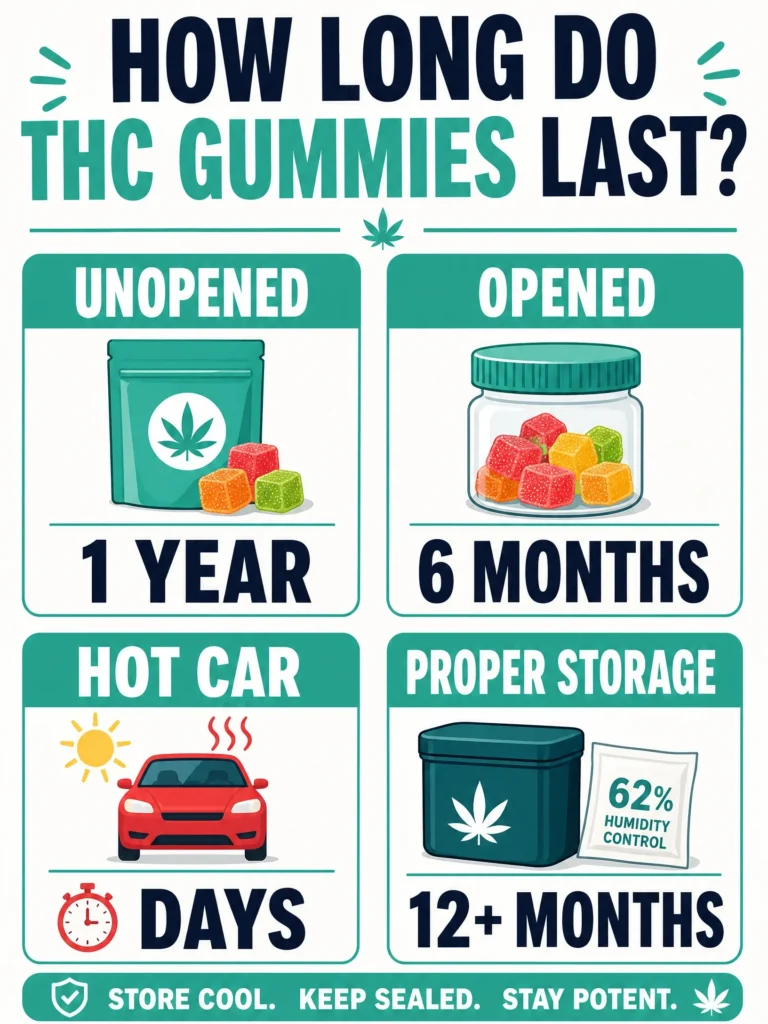 THC gummies shelf life comparison infographic