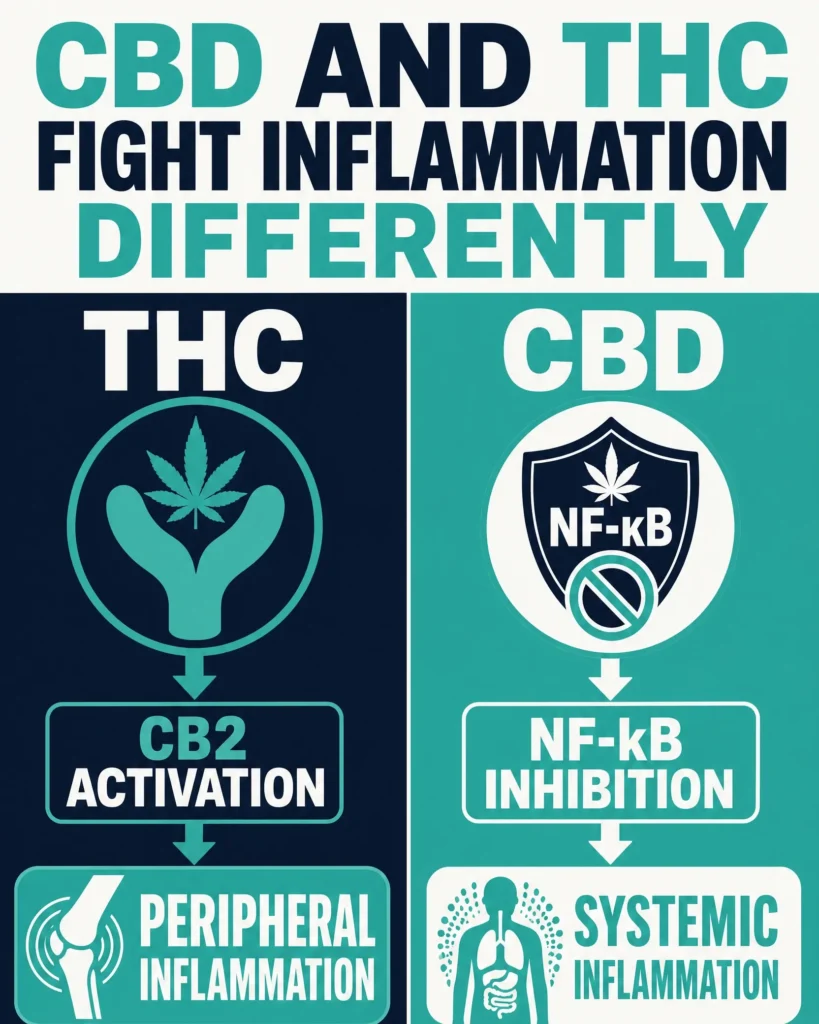 CBD vs THC inflammation pathways infographic