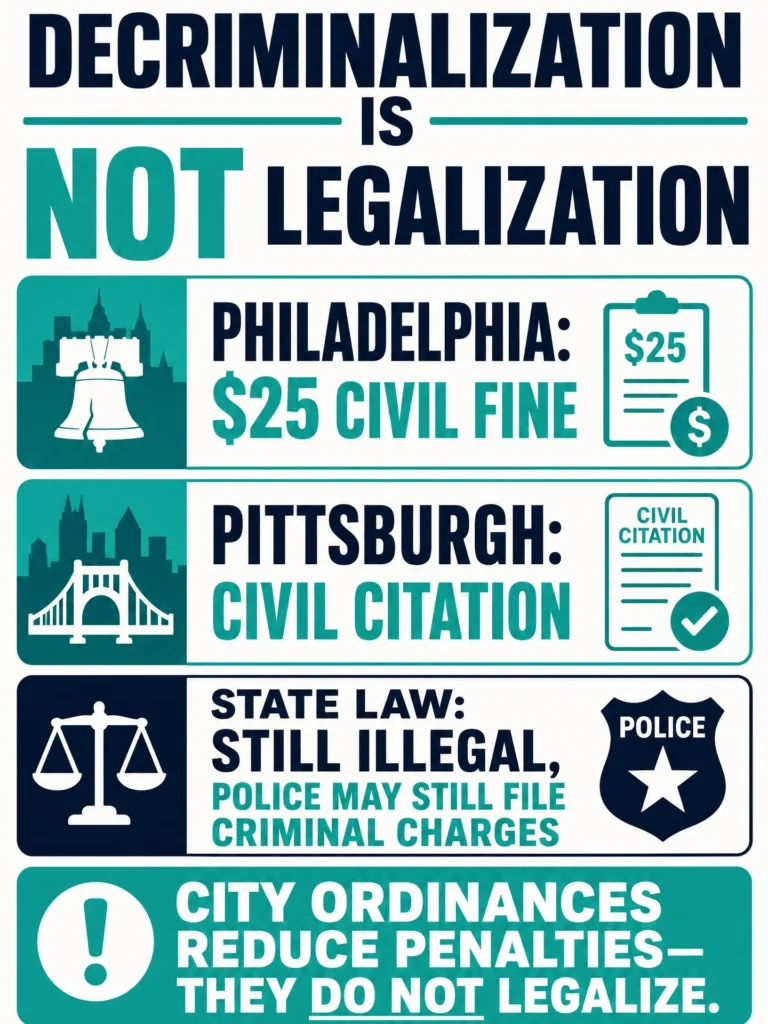 Philadelphia and Pittsburgh marijuana decriminalization infographic