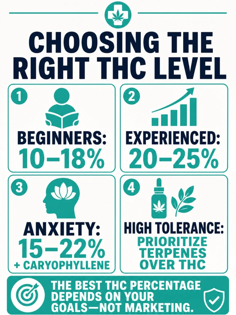 best THC percentage for beginners and anxiety patients infographic