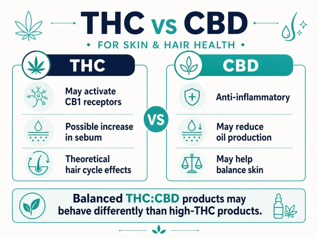 THC vs CBD effects on hair and skin infographic