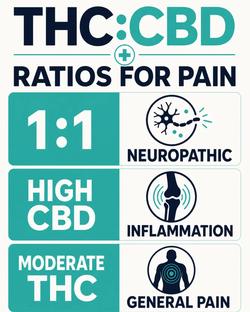 THC CBD ratios for different pain types infographic