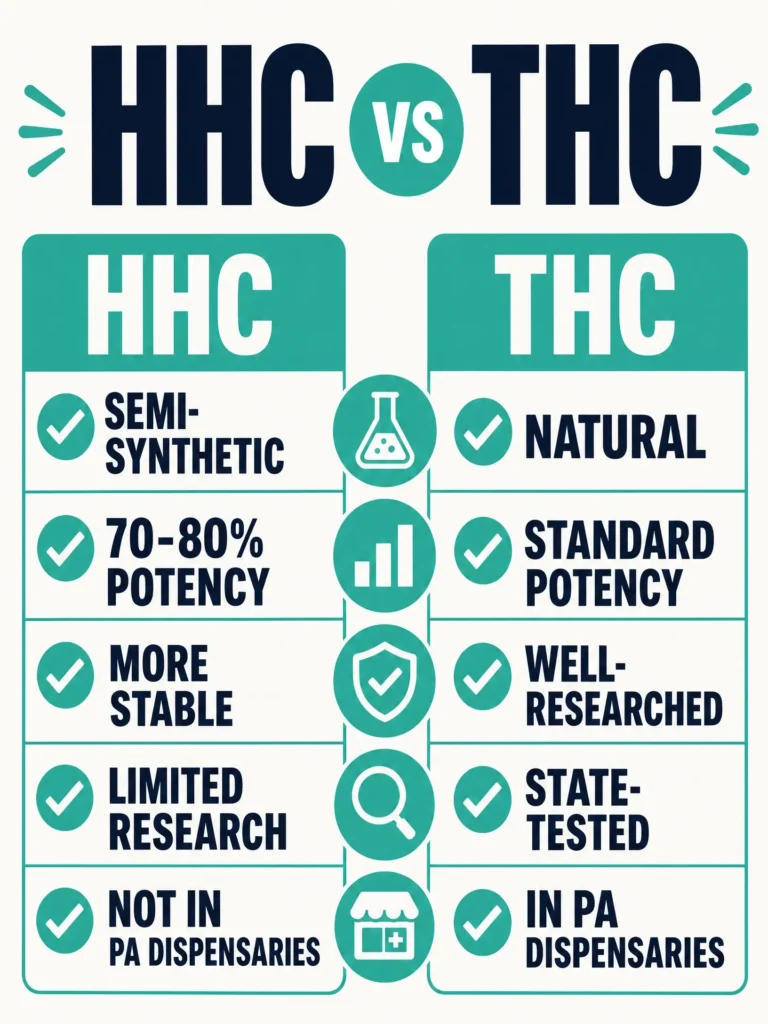 HHC vs THC cannabinoid comparison infographic