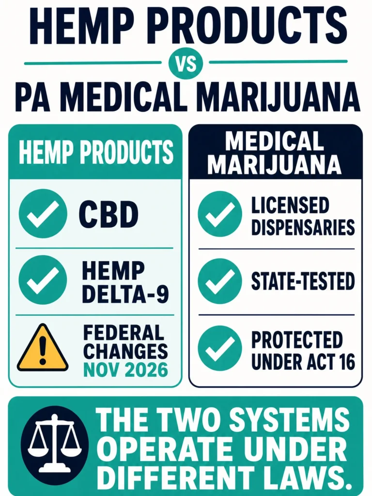 hemp products vs Pennsylvania medical marijuana infographic