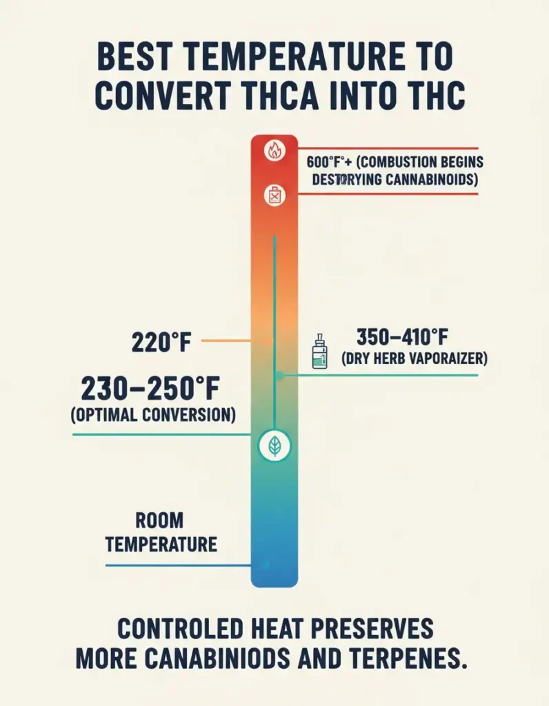 best temperature to convert THCA into THC infographic