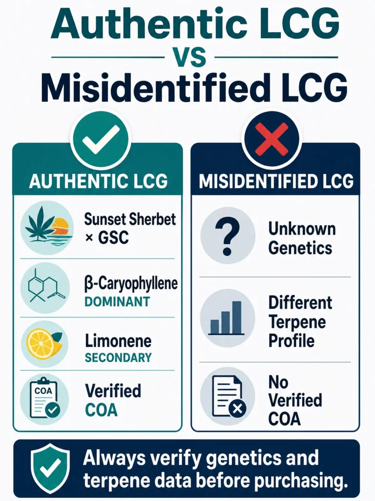 authentic Lemon Cherry Gelato vs mislabeled LCG infographic