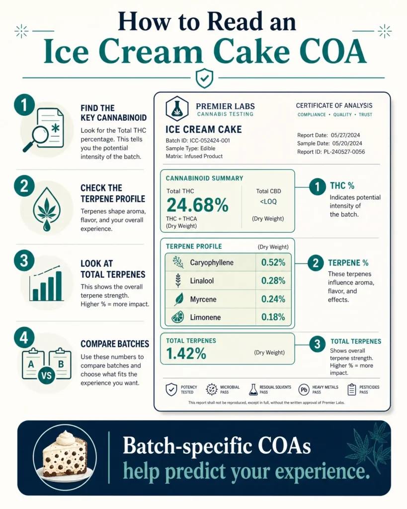 how to read an Ice Cream Cake certificate of analysis infographic