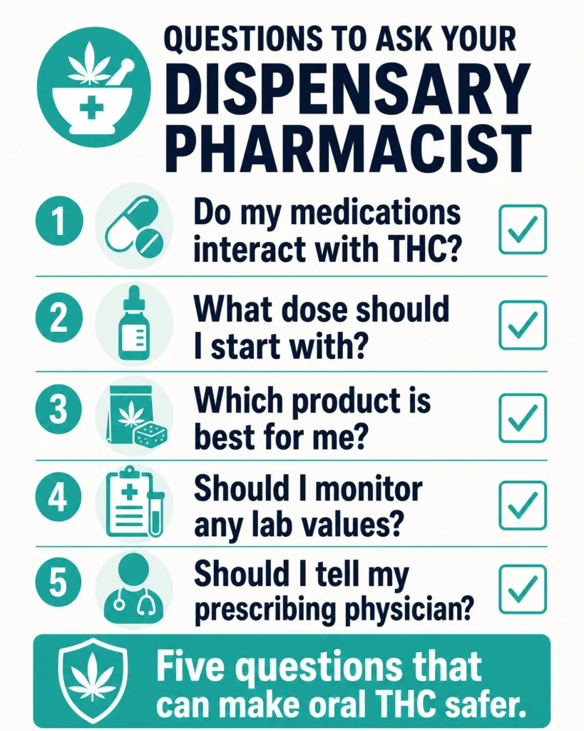 questions to ask before starting oral THC infographic