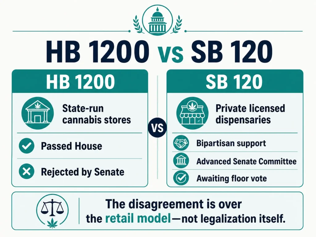 HB 1200 vs SB 120 legalization comparison infographic