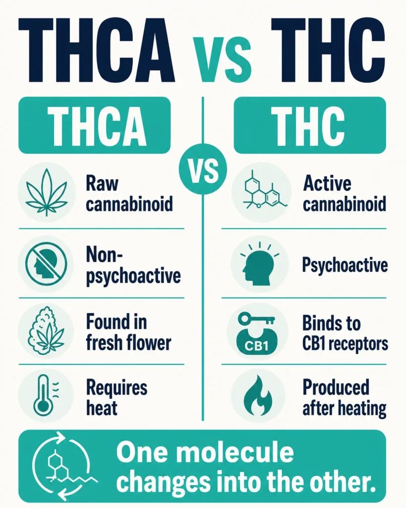 THCA vs THC comparison infographic