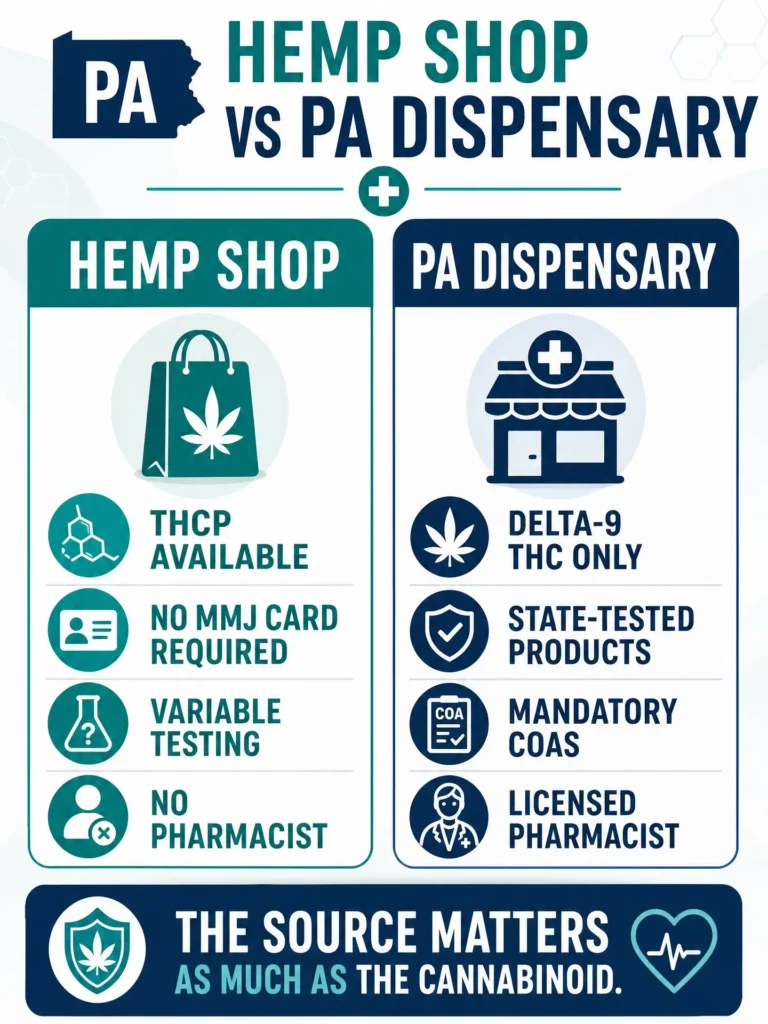 hemp shop vs Pennsylvania dispensary infographic