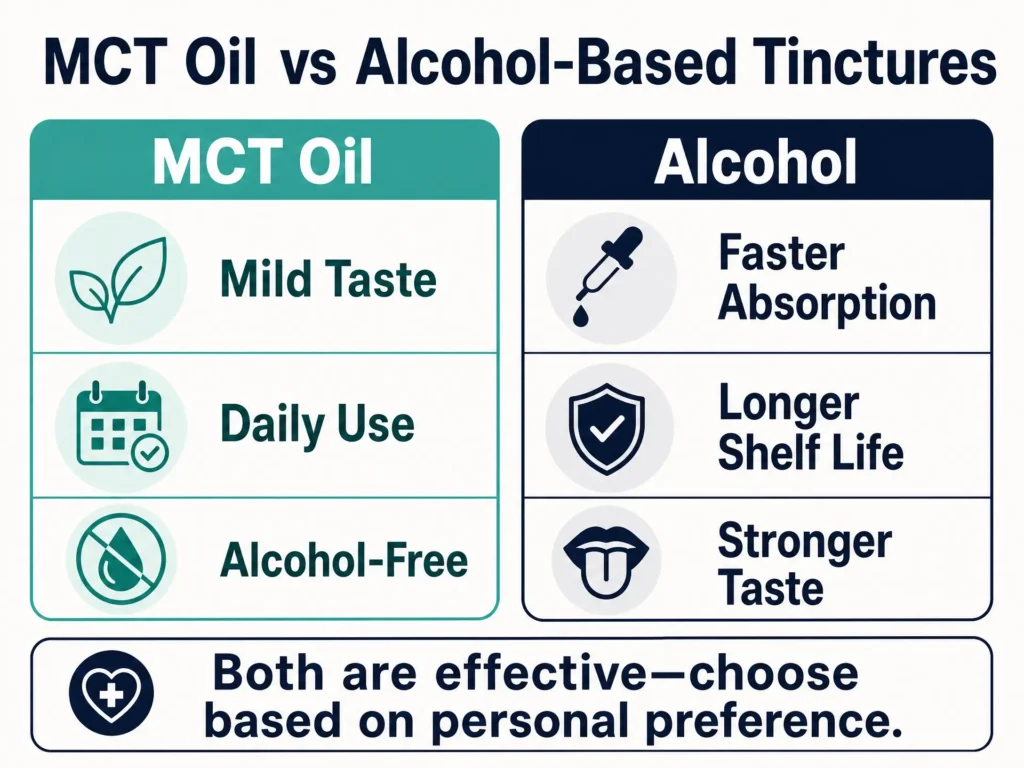 MCT oil vs alcohol THC tincture infographic